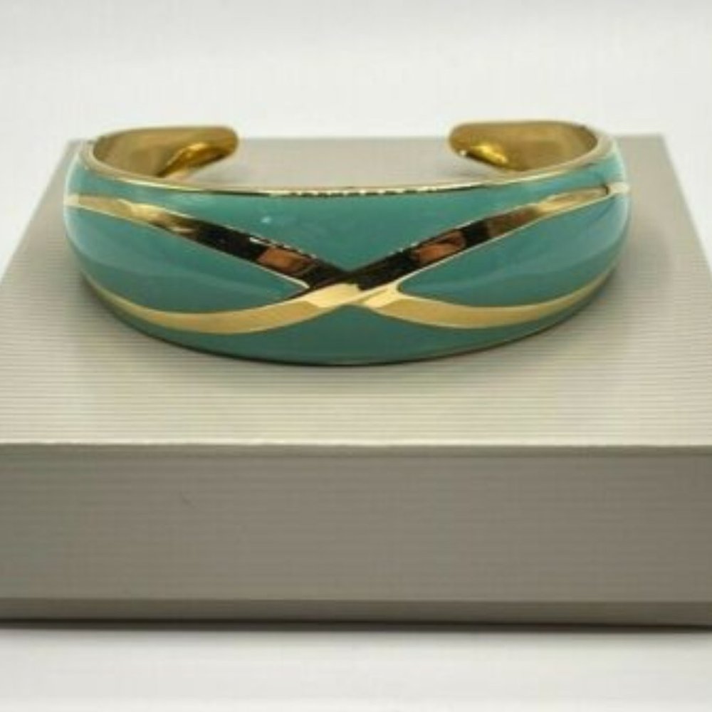 Vintage Blue Enamel Bracelet gold bangle